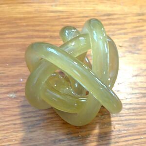 Twisted Yellow/green Infinity  Knot Art Glass Sculpture